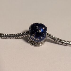 Silver and Blue Enamel Universe Globe Stars Charm for Pandora Style Bracelet